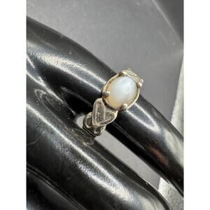 Vtg Sterling Silver 925 Signed Moonstone Irish Celtic Knot Ring Size 10.5